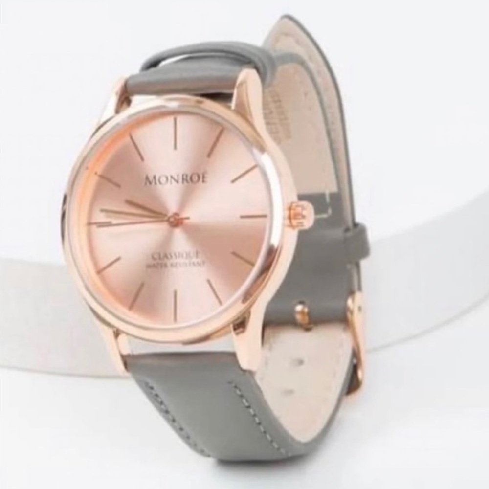 Monroe Watch Sunburst Solérose Watch Gray Leather Band Adjustable